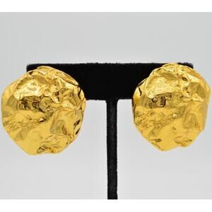 Edouard Rambaud Vintage Clip On Earrings Brushed Gold Nugget Chunky Signed BinW